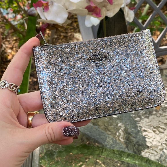 Coach Navy Blue Leather & Silver Glitter Compact Slim Wallet - Picture 15 of 16